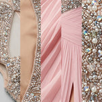 Embellished Keyhole High-Neck Chiffon Evening Gown with Slit