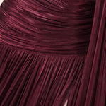 Strapless Ruched Metallic Pleated Maxi Dress with Scarf Cape Detail
