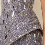 Mirrored Sequin Embellished Peplum Mermaid Evening Gown