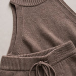 Sleeveless Mock Neck Knit Top and Wide-Leg Pants Two-Piece Set