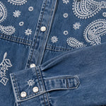 Vintage Paisley Print Denim Shirt and Wide-Leg Pants Set