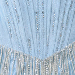 Strapless Corset Beaded Fringe Maxi Evening Gown