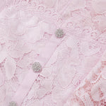 Square Neck Floral Lace Long Sleeve Midi Dress with Crystal Buttons