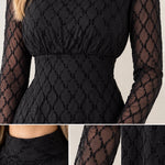 Elegant High Neck Geometric Pattern Long Sleeve Maxi Dress
