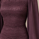 Elegant Mock Neck Lace Bodice Long Sleeve Chiffon Maxi Dress