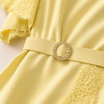 Elegant Lace-Trimmed Midi Dress with Belt