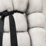 Women's Hooded Belted Faux Fur Coat with Tiered Plush Panels