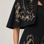 Sequined Floral Capelet Sheath Midi Dress