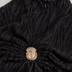High Neck Sleeveless Glitter Textured Maxi Dress with Waist Ornament