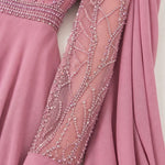 Elegant Beaded High-Neck Chiffon Evening Gown with Cape Sleeves