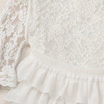 Elegant Lace Mock Neck Tiered Ruffle Maxi Dress