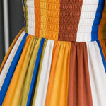 Women's Strapless Striped Tiered Maxi Dress with Smocked Back