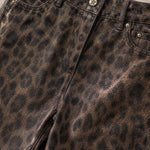 Women's Leopard Print High-Waisted Wide Leg Denim Pants