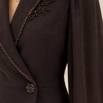 Embellished Lapel Blazer and Wide-Leg Pants Set with Sheer Sleeves