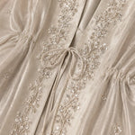 Embroidered Metallic Sheer Overcoat and Wide-Leg Pants Set