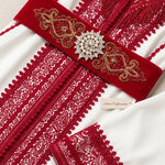 Embroidered Moroccan Caftan Maxi Dress with Fringe & Embellished Belt
