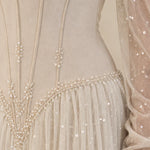 Off-the-Shoulder Pearl Beaded Basque Waist Corset Evening Gown