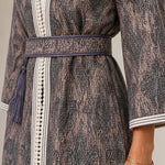 Women's Elegant Jacquard Belted Kimono Cardigan with Tassel Tie
