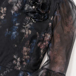 Floral Print Long Sleeve Chiffon Maxi Dress with Cascading Side Ruffles