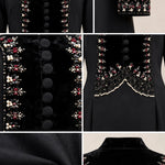 Velvet Trim Beaded Bodice Long Sleeve Maxi Dress