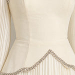 Off-The-Shoulder Beaded Scallop Choker Pleated Maxi Evening Gown