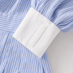 Women's Striped Boat Neck Blouson Maxi Dress with Contrast Cuffs
