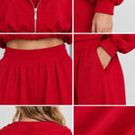 Women's 3-Piece Casual Cropped Zip Hoodie and Wide-Leg Lounge Set