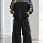 Women's Striped Zip-Up Track Jacket and Wide-Leg Sweatpants Set