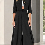 Women's Cropped Jacket and Wide-Leg Pants Two-Piece Set