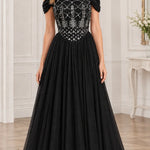 Off-the-Shoulder Beaded Bodice Tulle Formal Evening Gown
