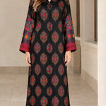 Bohemian Print Satin Maxi Kaftan Dress with Button Front