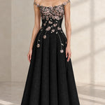 Off-The-Shoulder 3D Floral Applique A-Line Evening Gown