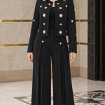 Star Embellished Cropped Jacket and Pleated Wide Leg Pants 2-Piece Suit Set