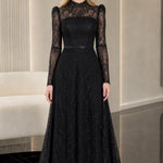 Elegant Mock Neck Long Sleeve Lace A-Line Formal Evening Gown