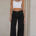 Women's Leopard Print High-Waisted Wide Leg Denim Pants