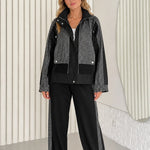 Women's Textured Contrast Zip-Up Jacket and Wide-Leg Pants Two-Piece Set