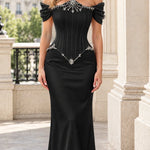 Off-the-Shoulder Rhinestone Corset Evening Gown