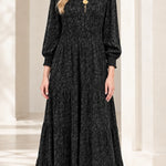 Embroidered Tiered Long Sleeve Maxi Dress with Smocked Cuffs