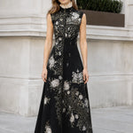 Embroidered High-Neck Sleeveless Maxi Dress