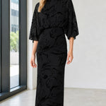 Elegant Mock Neck Sequin Floral Maxi Dress