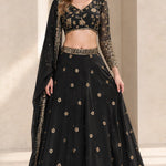 Embroidered V-Neck Long Sleeve Lehenga Choli Set with Dupatta