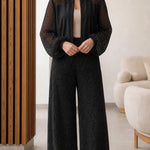 Women's Textured Mesh Panel Zip Jacket and Wide Leg Pants Two-Piece Set