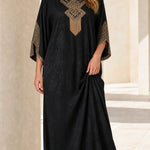 Embellished Kaftan Maxi Dress with Beaded V-Neck and Batwing Sleeves