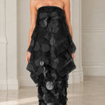 Strapless Tiered Organza Paillette Maxi Dress