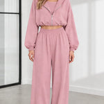 Women's 3-Piece Casual Cropped Zip Hoodie and Wide-Leg Lounge Set
