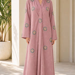 Crystal Floral Embellished Long Sleeve Modest Abaya Maxi Dress