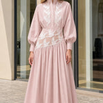 Embroidered Sheer Cutout Midi Shirt Dress with Lantern Sleeves