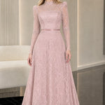 Elegant Mock Neck Long Sleeve Lace A-Line Formal Evening Gown