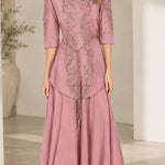 Embroidered 3/4 Sleeve A-Line Maxi Evening Gown with Mandarin Collar