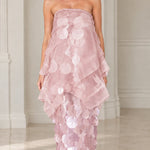 Strapless Tiered Organza Paillette Maxi Dress
